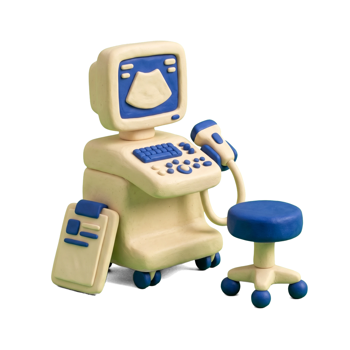Gynecologist illustration in blue and ivory clay