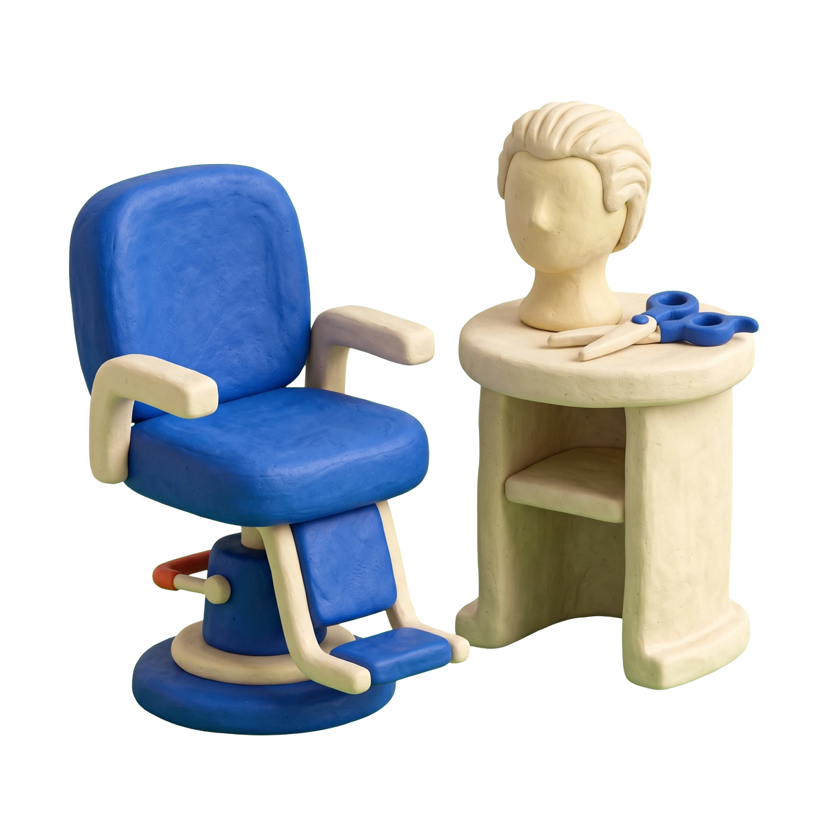 Hair replacement service illustration in blue and ivory clay