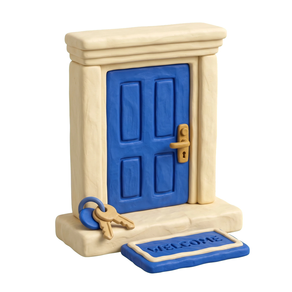 Halfway house illustration in blue and ivory clay
