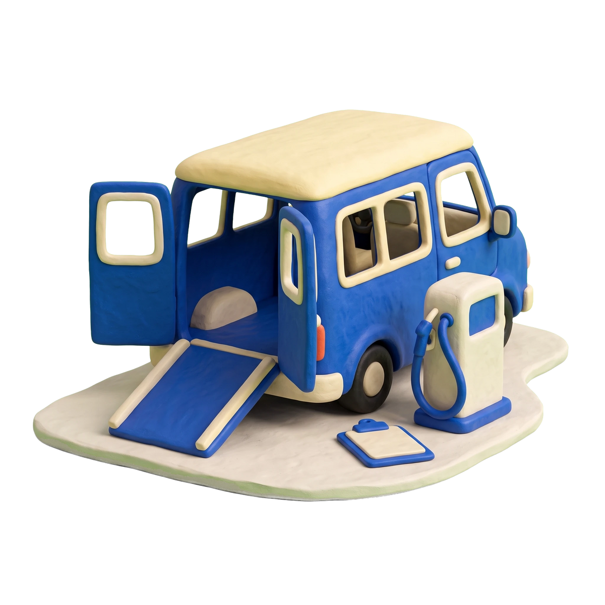 Handicapped transportation service illustration in blue and ivory clay