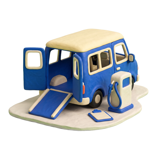 Handicapped transportation service illustration in blue and ivory clay