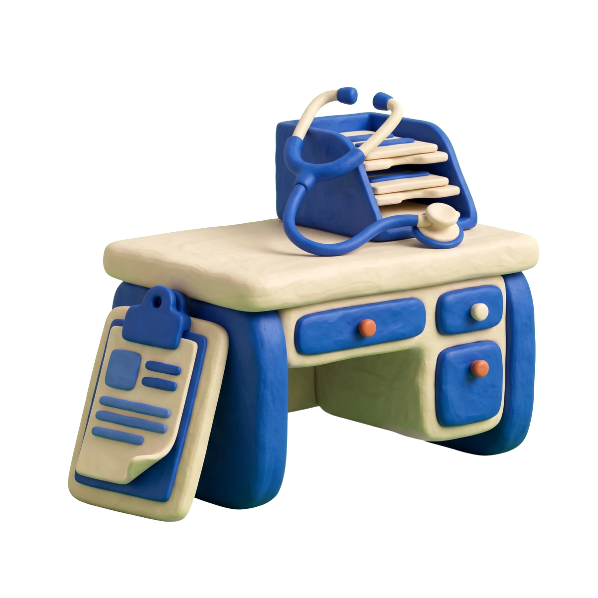 Health consultant illustration in blue and ivory clay