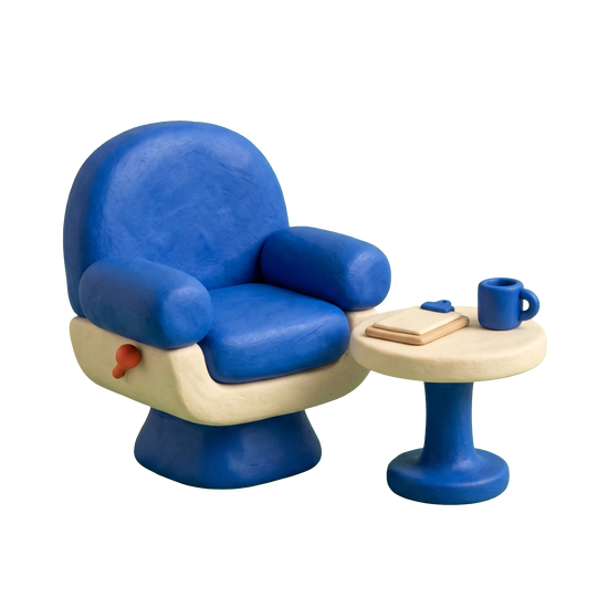 Health counselor illustration in blue and ivory clay