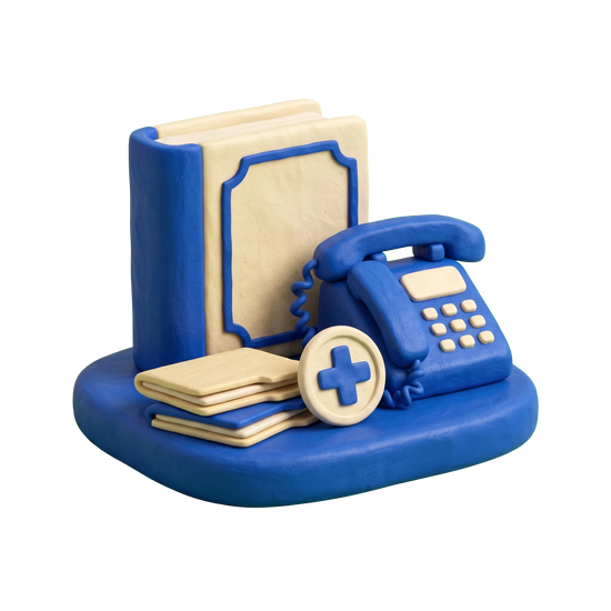 Health insurance agency illustration in blue and ivory clay