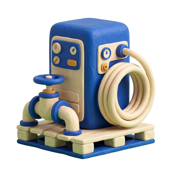 Heating equipment supplier illustration in blue and ivory clay