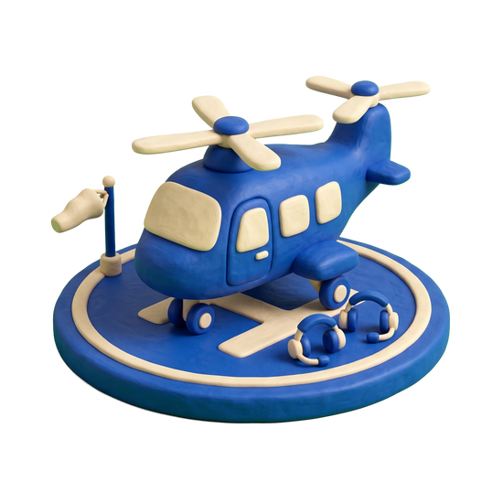 Helicopter tour agency illustration in blue and ivory clay