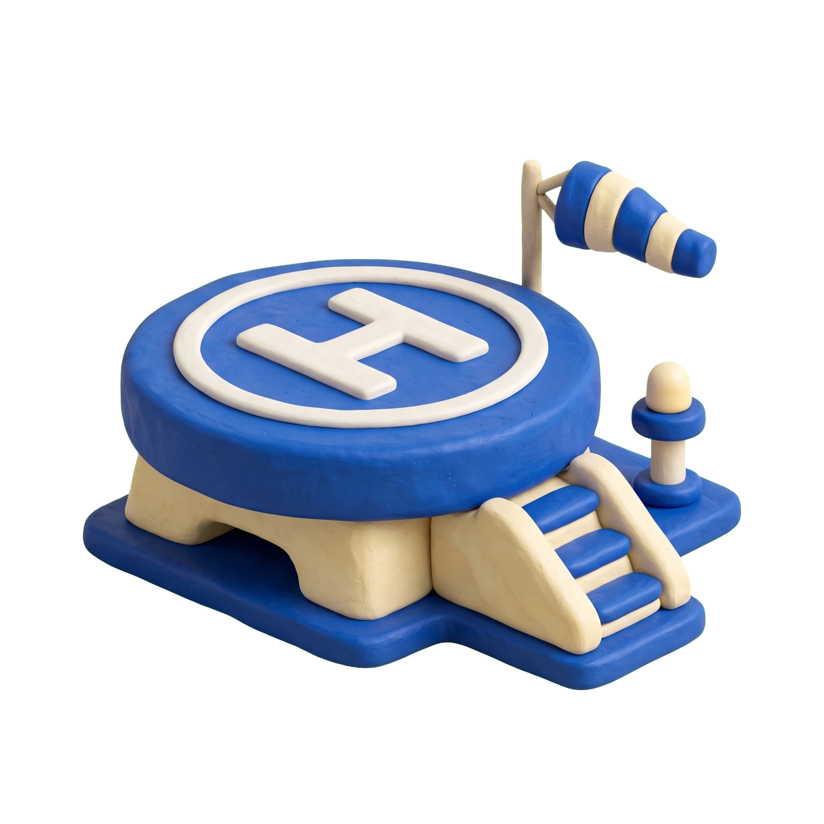 Heliport illustration in blue and ivory clay