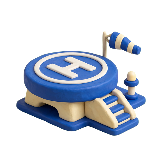 Heliport illustration in blue and ivory clay