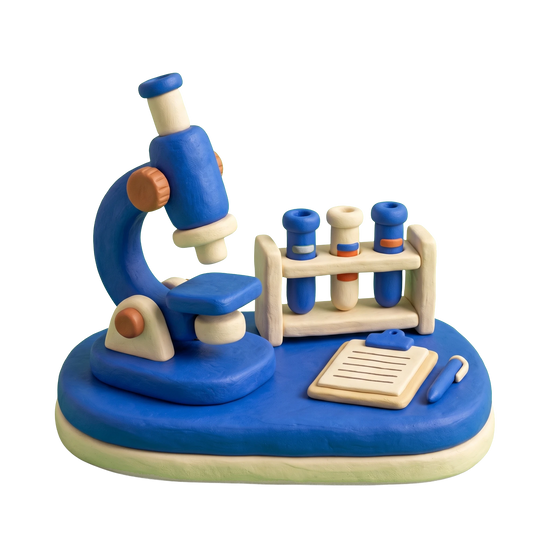 Hematologist illustration in blue and ivory clay