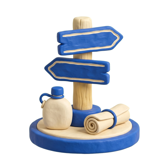 Hiking area illustration in blue and ivory clay