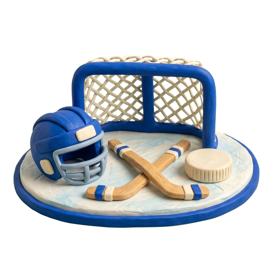 Hockey club illustration in blue and ivory clay