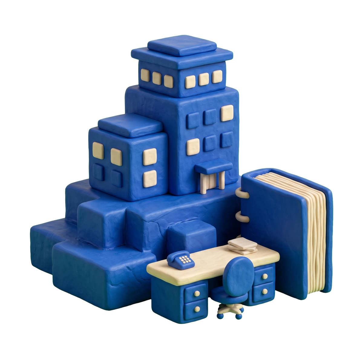 Holding company illustration in blue and ivory clay