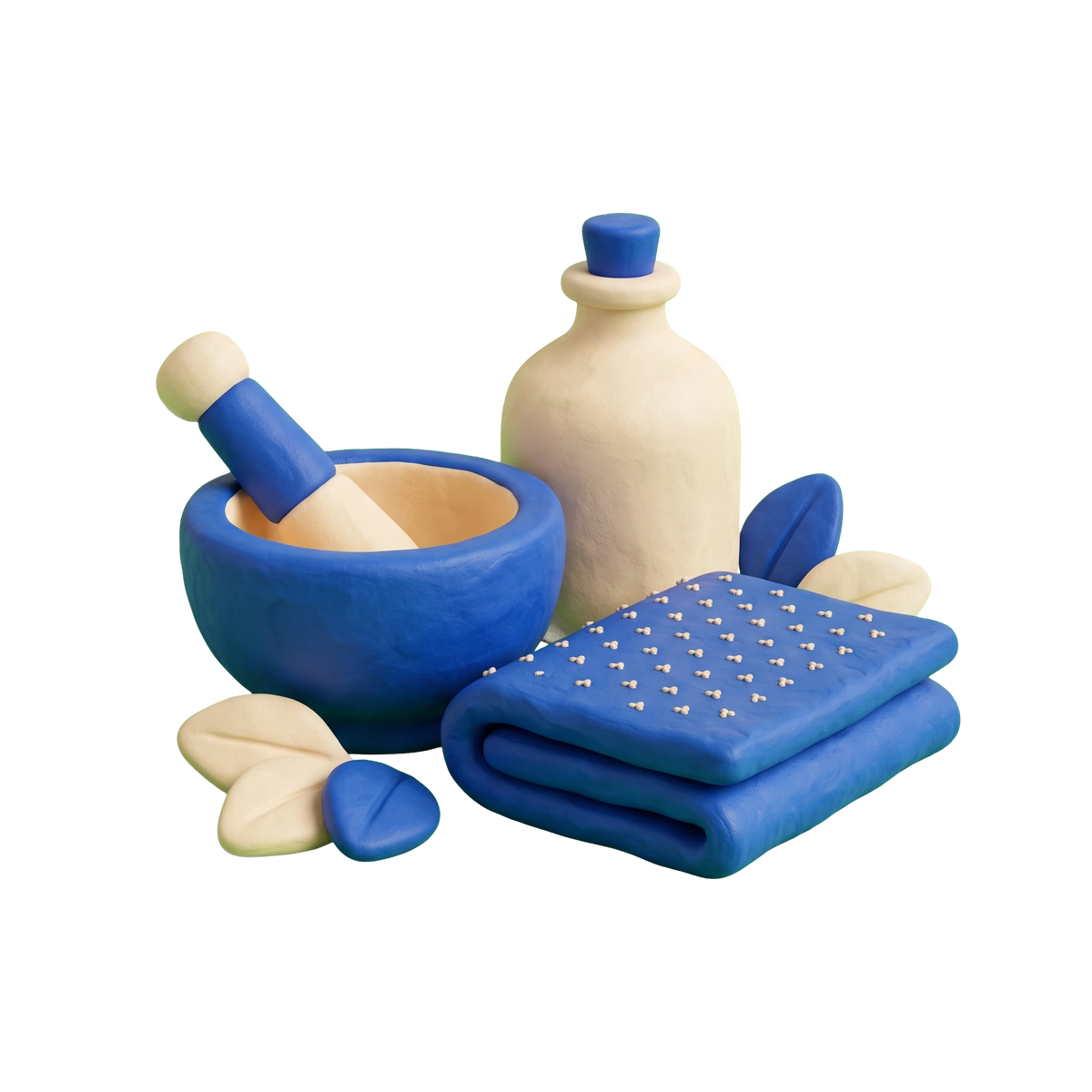 Holistic medicine practitioner illustration in blue and ivory clay