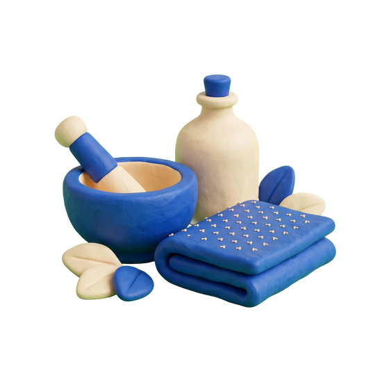 Holistic medicine practitioner illustration in blue and ivory clay