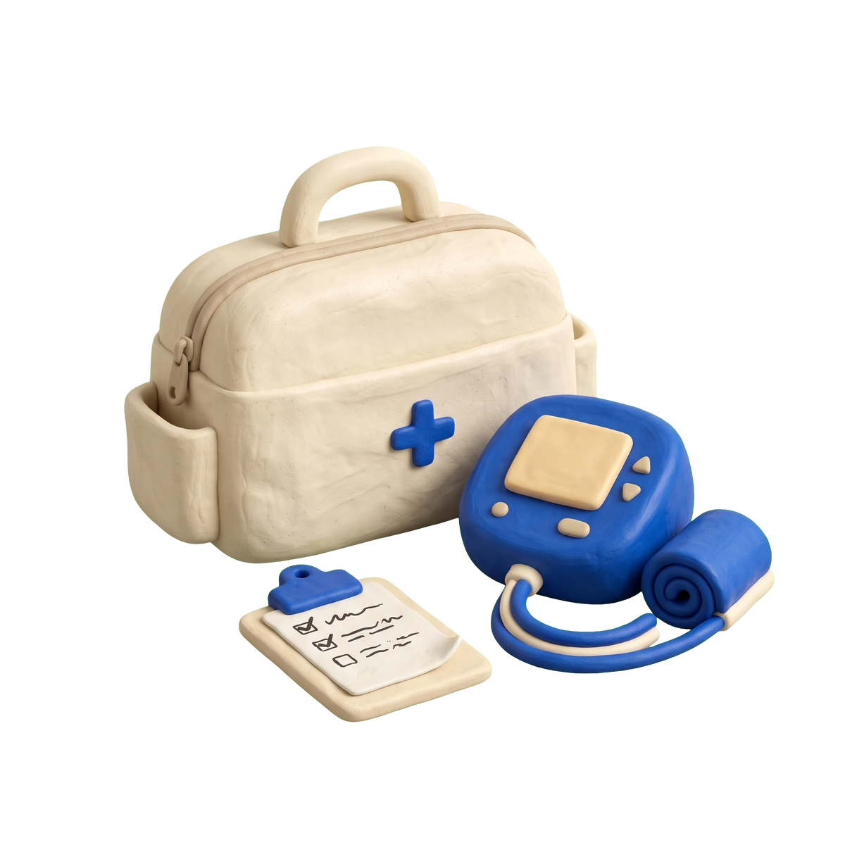 Home health care service illustration in blue and ivory clay