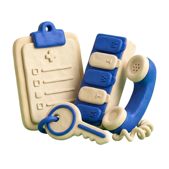 Home help service agency illustration in blue and ivory clay