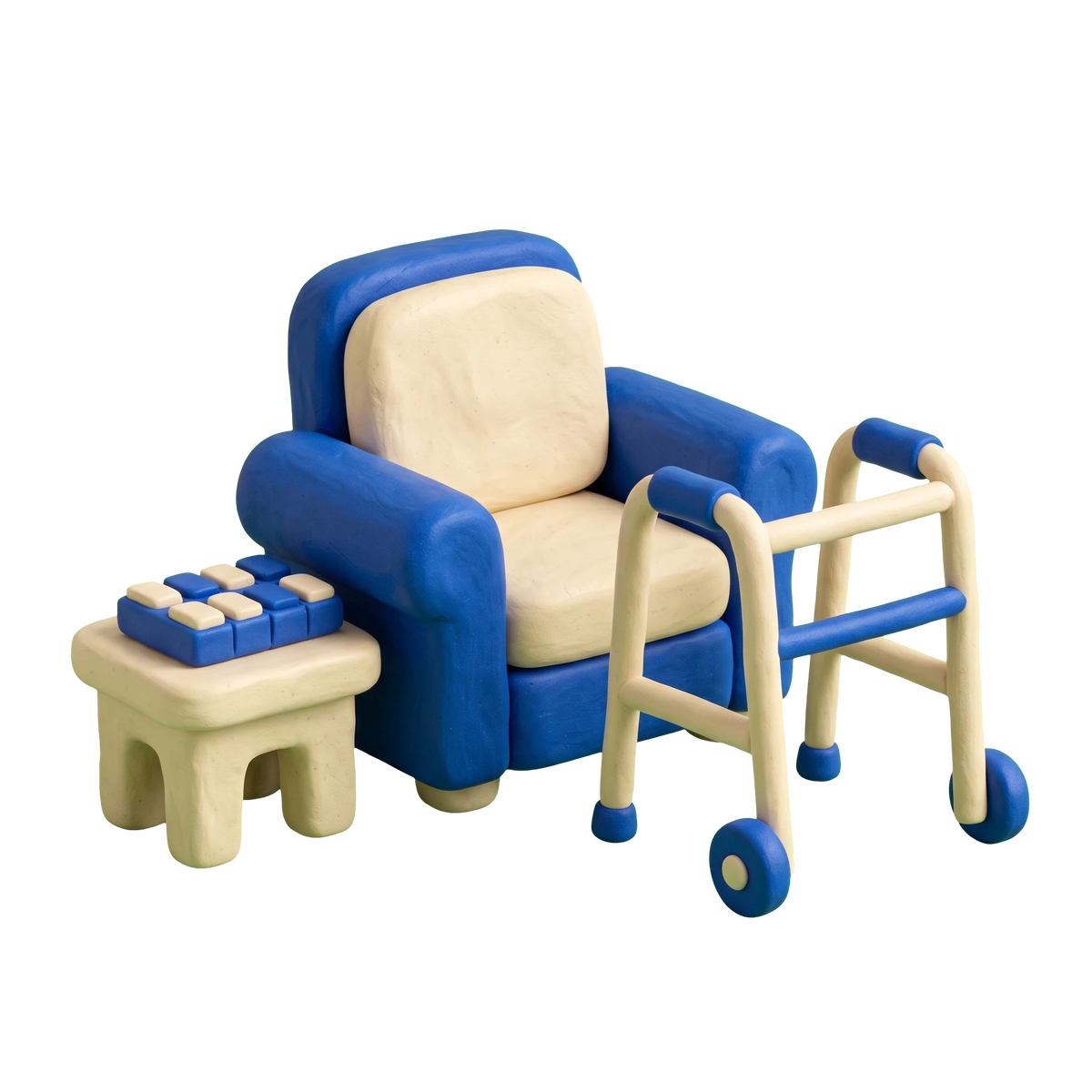 Home help illustration in blue and ivory clay