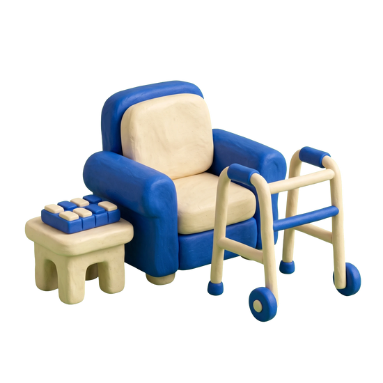 Home help illustration in blue and ivory clay