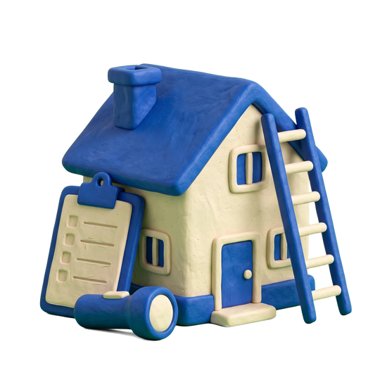Home inspector illustration in blue and ivory clay
