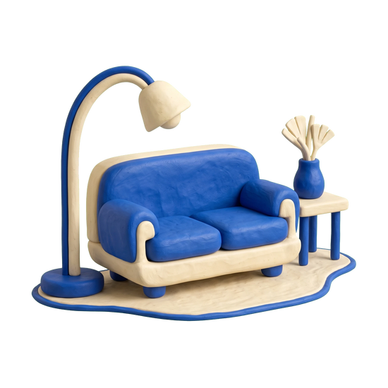 Home staging service illustration in blue and ivory clay