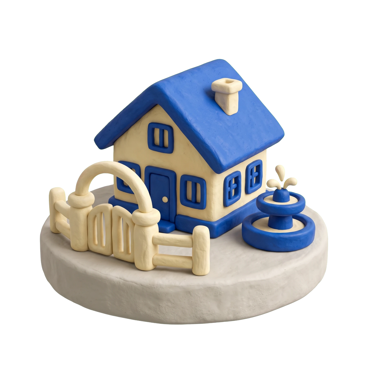 Homeowners' association illustration in blue and ivory clay