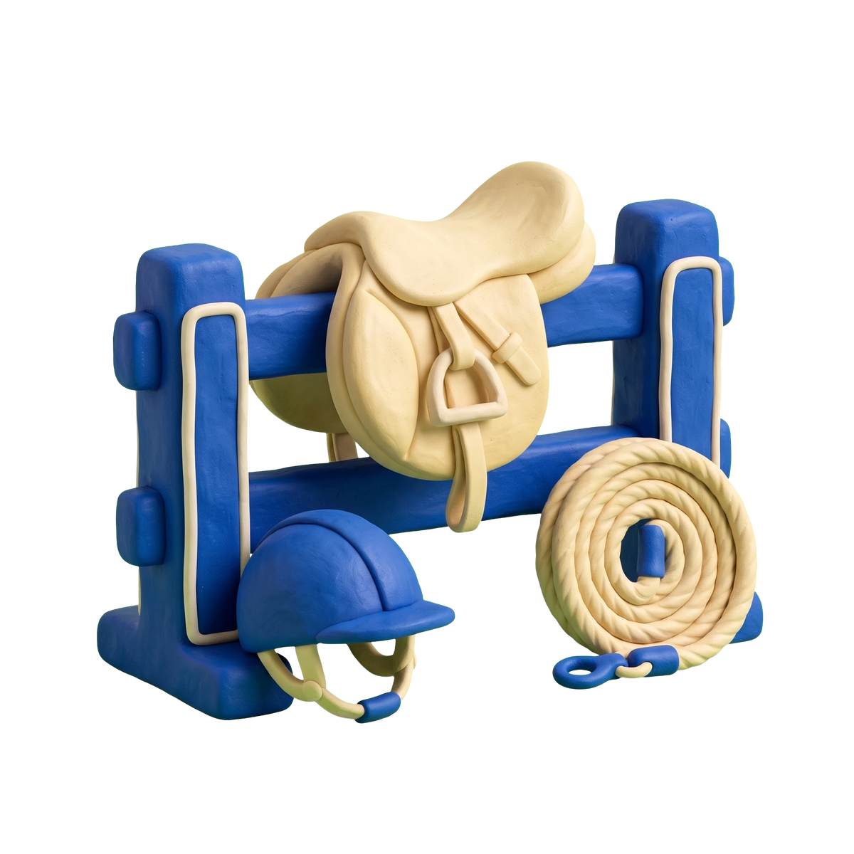 Horse trainer illustration in blue and ivory clay