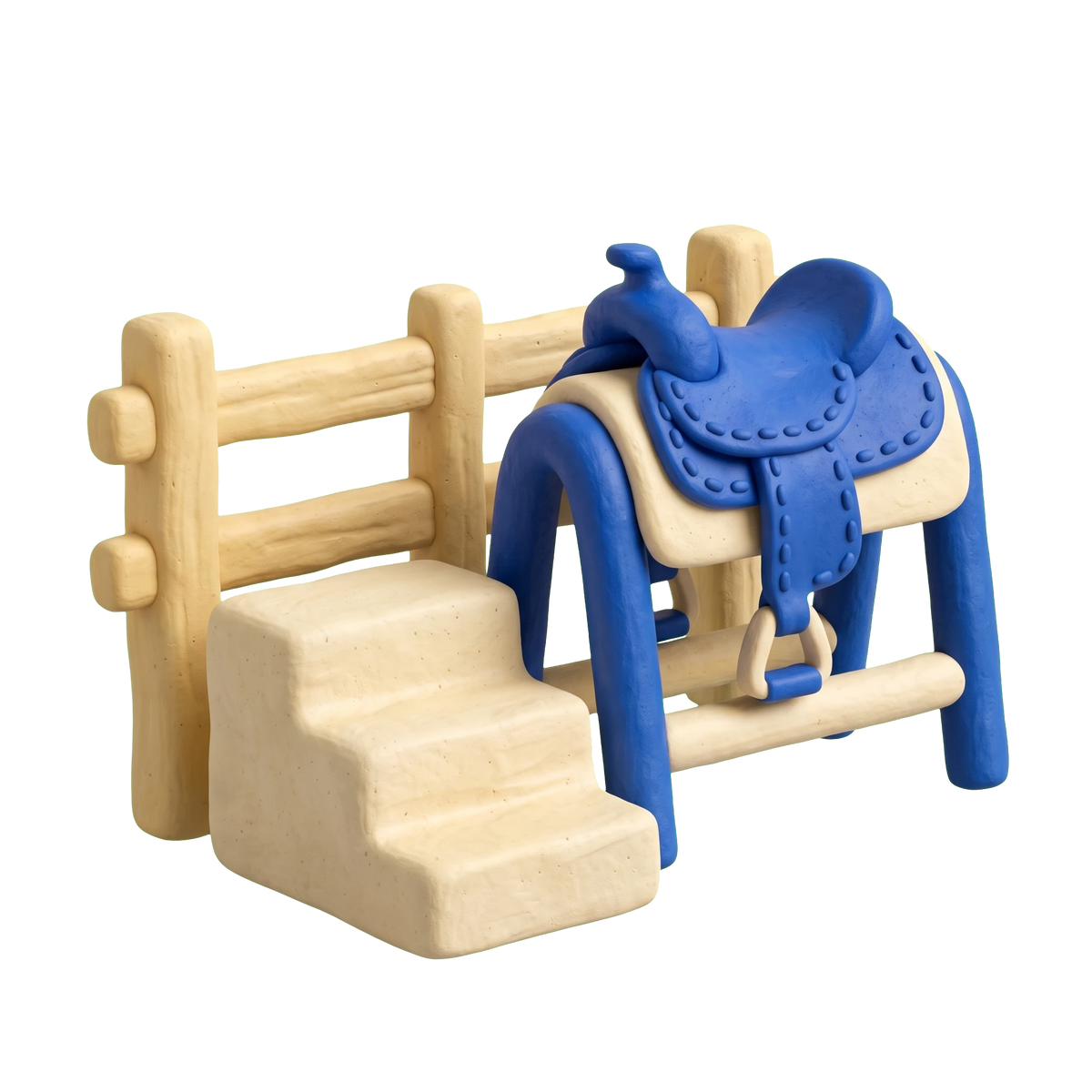 Horseback riding service illustration in blue and ivory clay