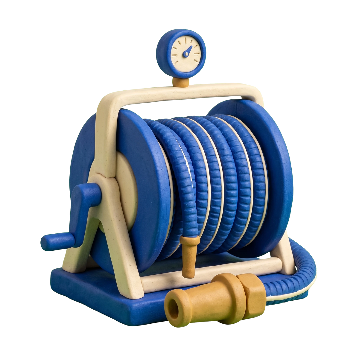 Hose supplier illustration in blue and ivory clay