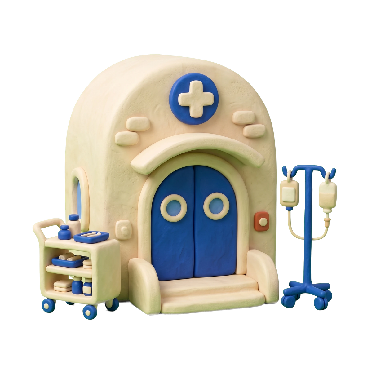 Hospital department illustration in blue and ivory clay
