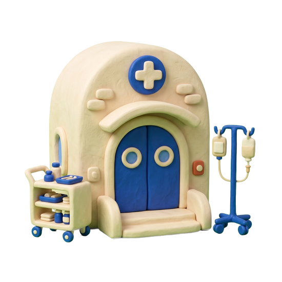 Hospital department illustration in blue and ivory clay