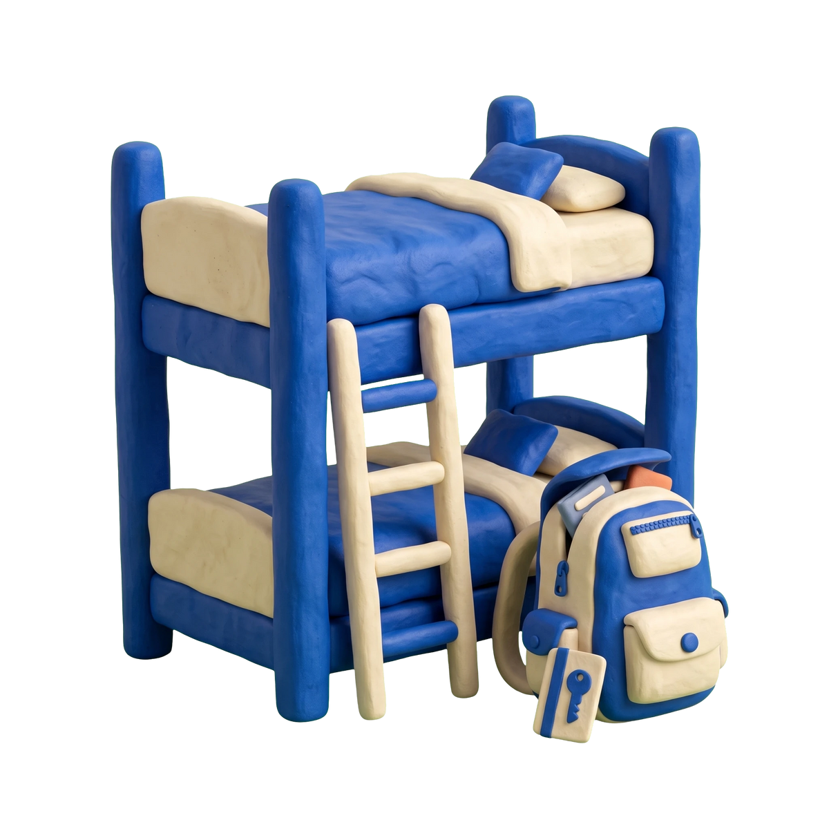 Hostel illustration in blue and ivory clay