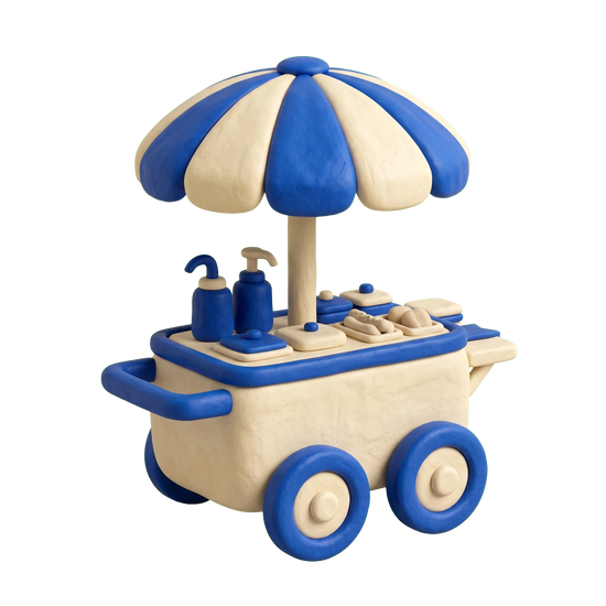 Hot dog restaurant illustration in blue and ivory clay