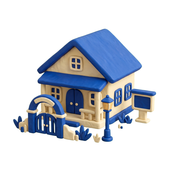Housing association illustration in blue and ivory clay