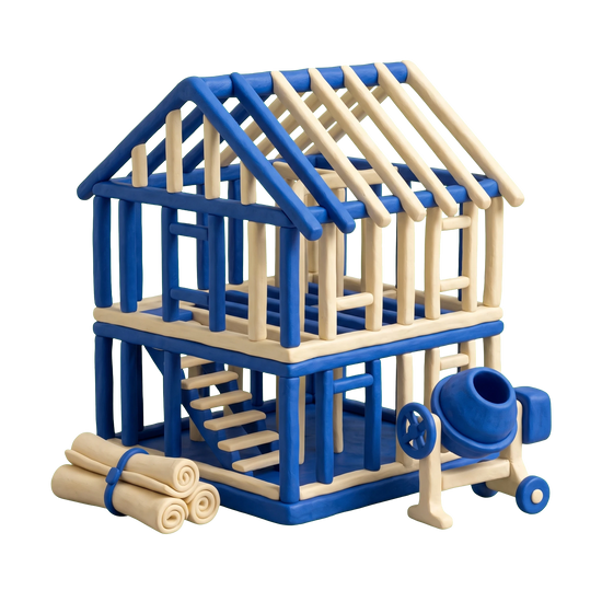 Housing development illustration in blue and ivory clay