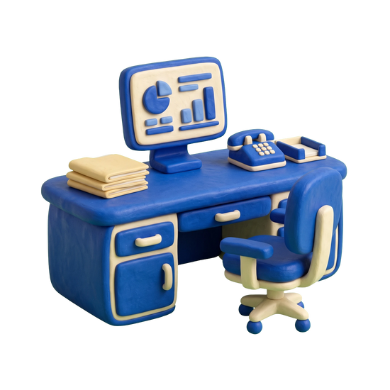 Human resource consulting illustration in blue and ivory clay