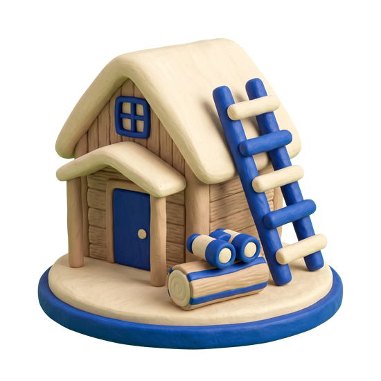 Hunting area illustration in blue and ivory clay