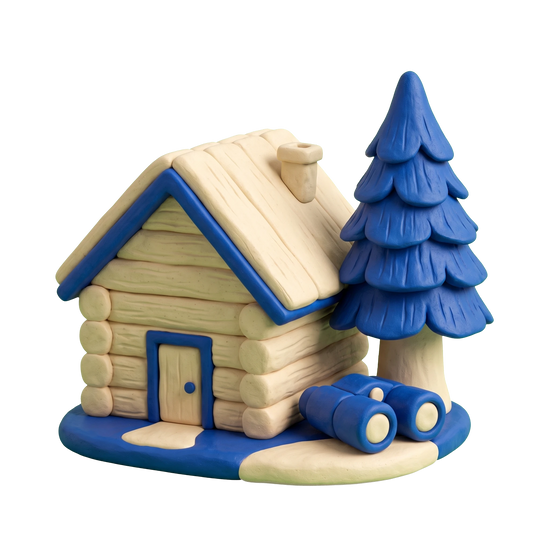 Hunting club illustration in blue and ivory clay