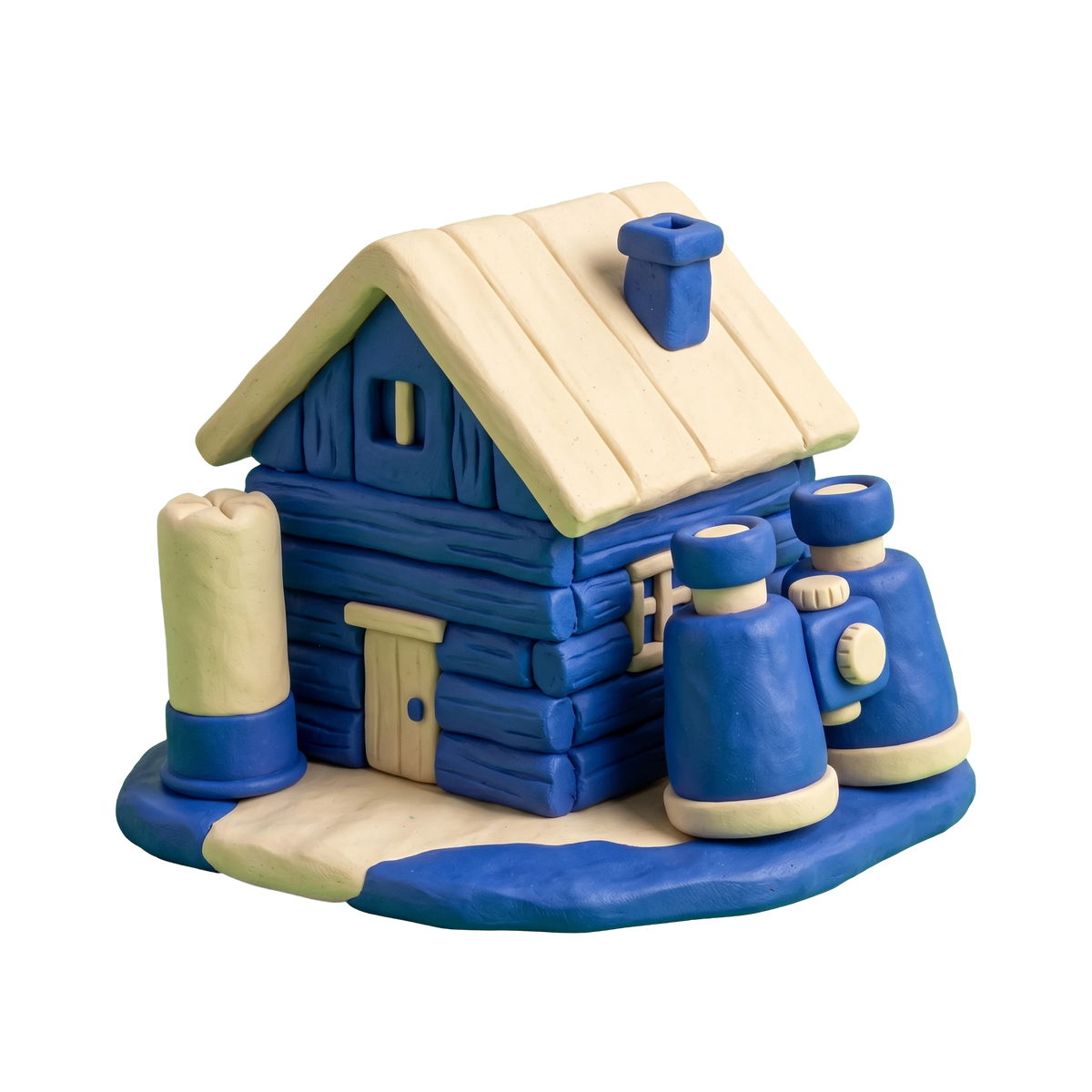 Hunting preserve illustration in blue and ivory clay
