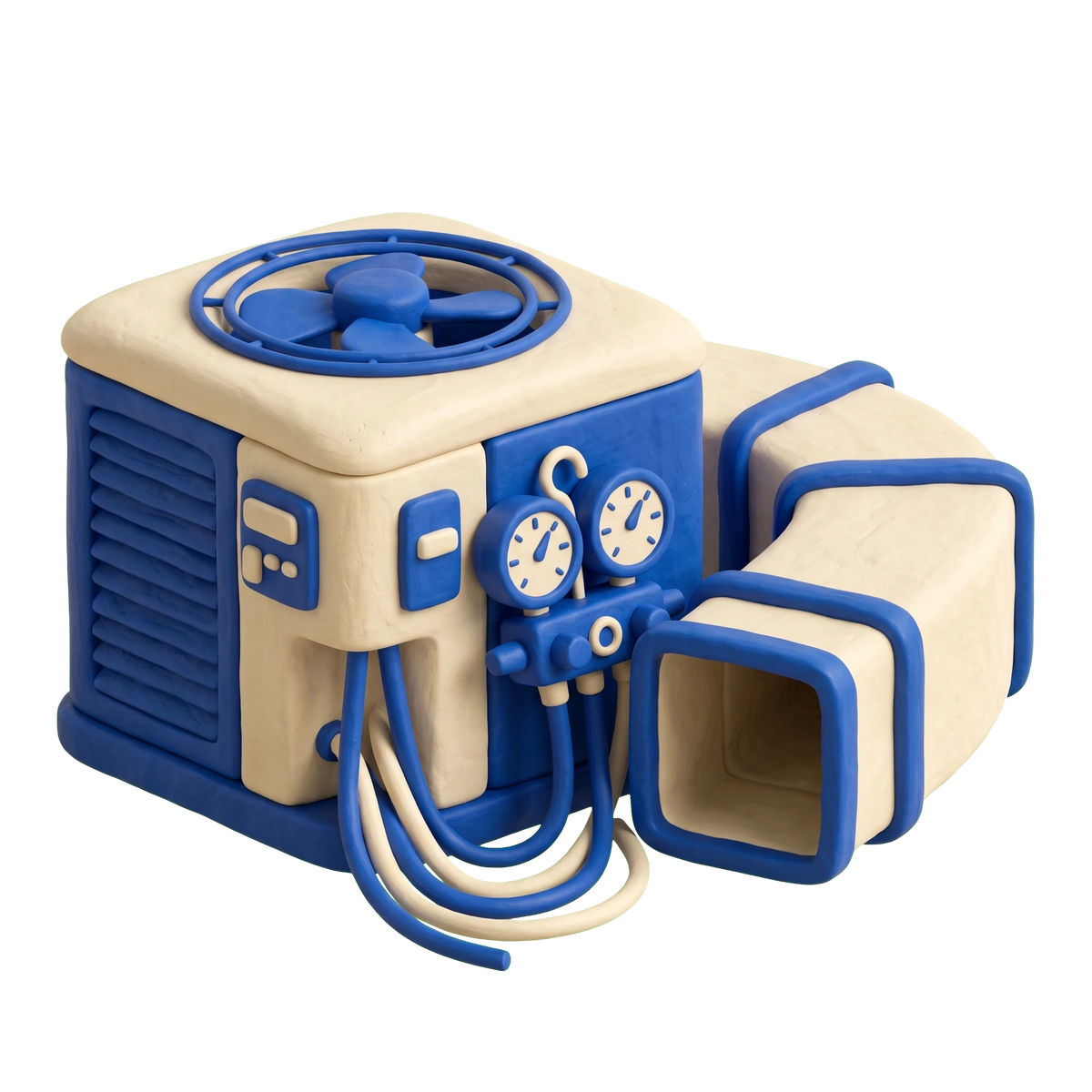 HVAC contractor illustration in blue and ivory clay