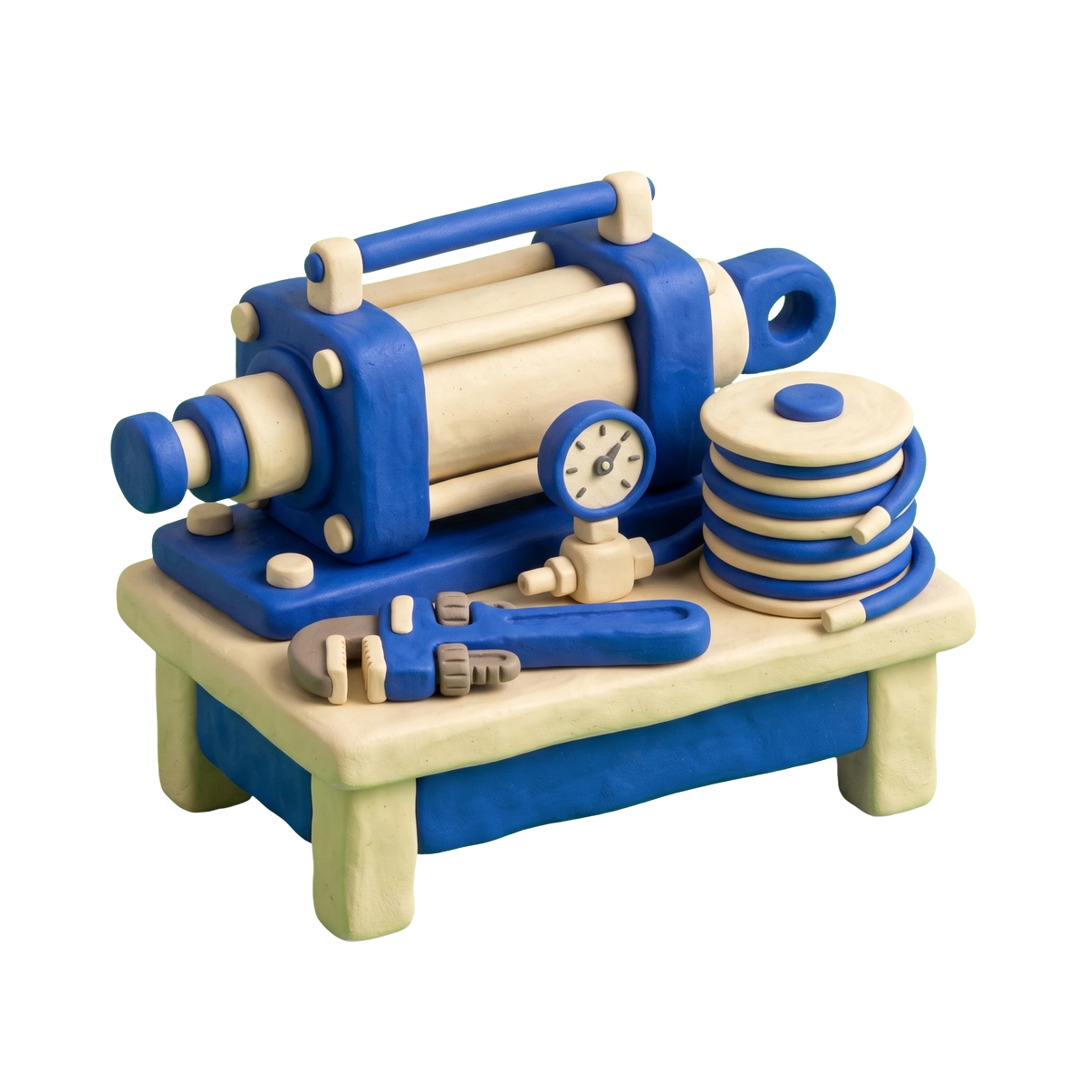 Hydraulic repair service illustration in blue and ivory clay