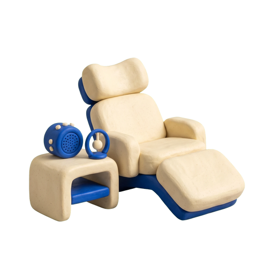 Hypnotherapy service illustration in blue and ivory clay