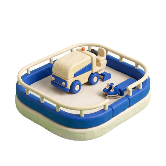Ice skating rink illustration in blue and ivory clay