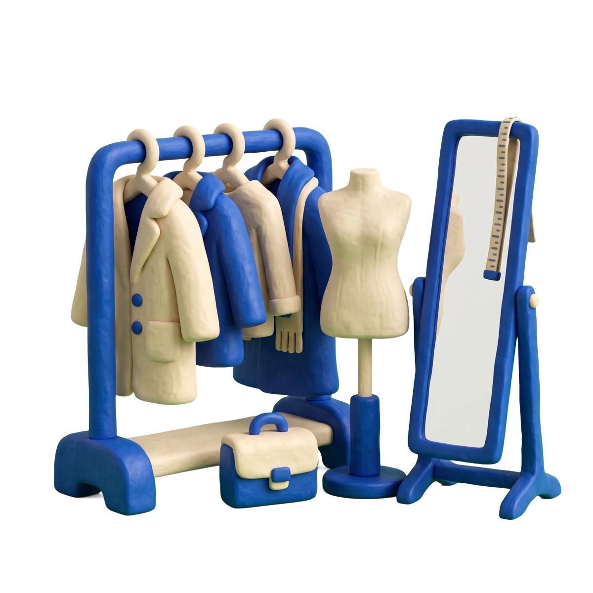 Image consultant illustration in blue and ivory clay