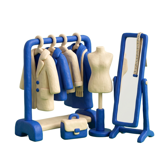 Image consultant illustration in blue and ivory clay