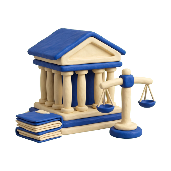 Immigration attorney illustration in blue and ivory clay