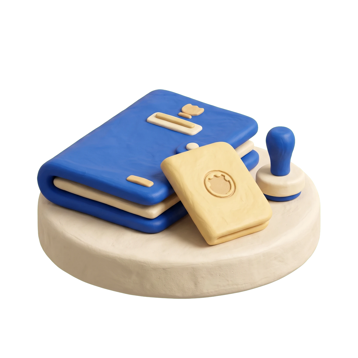 Immigration & naturalization service illustration in blue and ivory clay