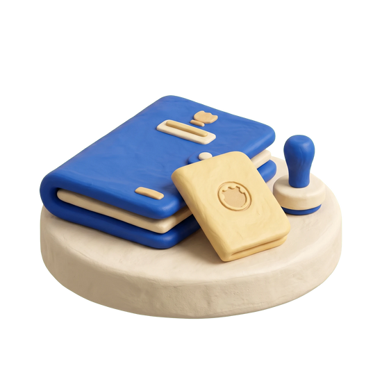 Immigration & naturalization service illustration in blue and ivory clay