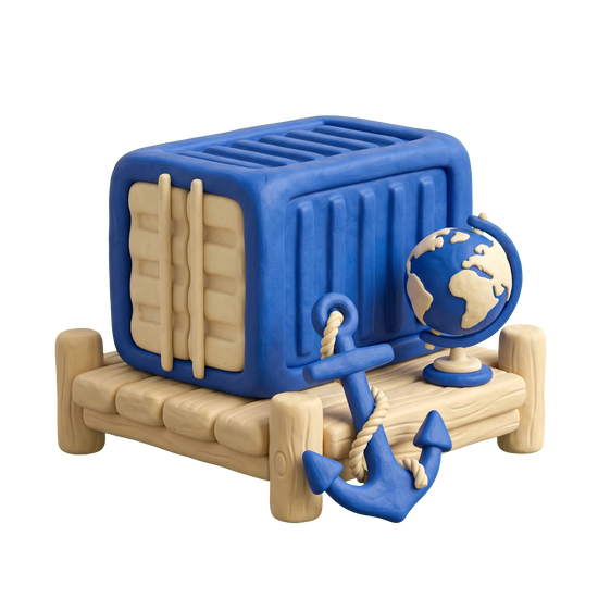 Import export company illustration in blue and ivory clay