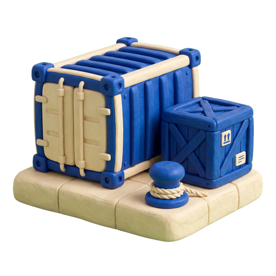Importer illustration in blue and ivory clay