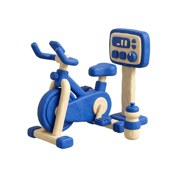 Indoor cycling illustration in blue and ivory clay